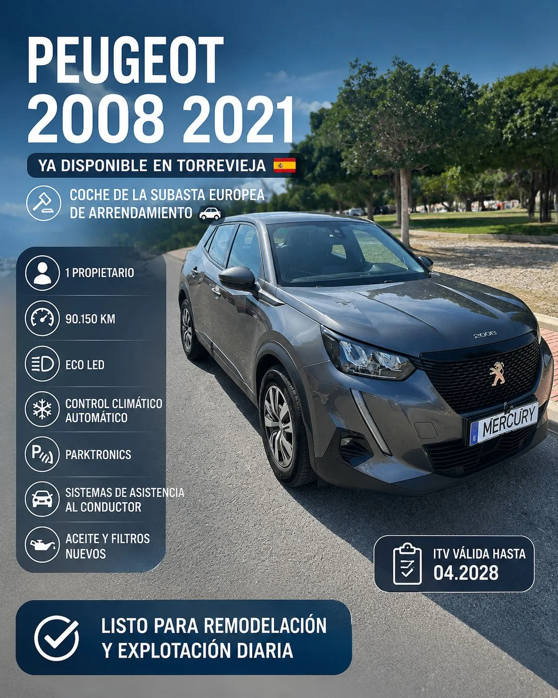 🚗 Peugeot 2008 (2021) Impecable • Solo 90mil km • Ya en Torrevieja