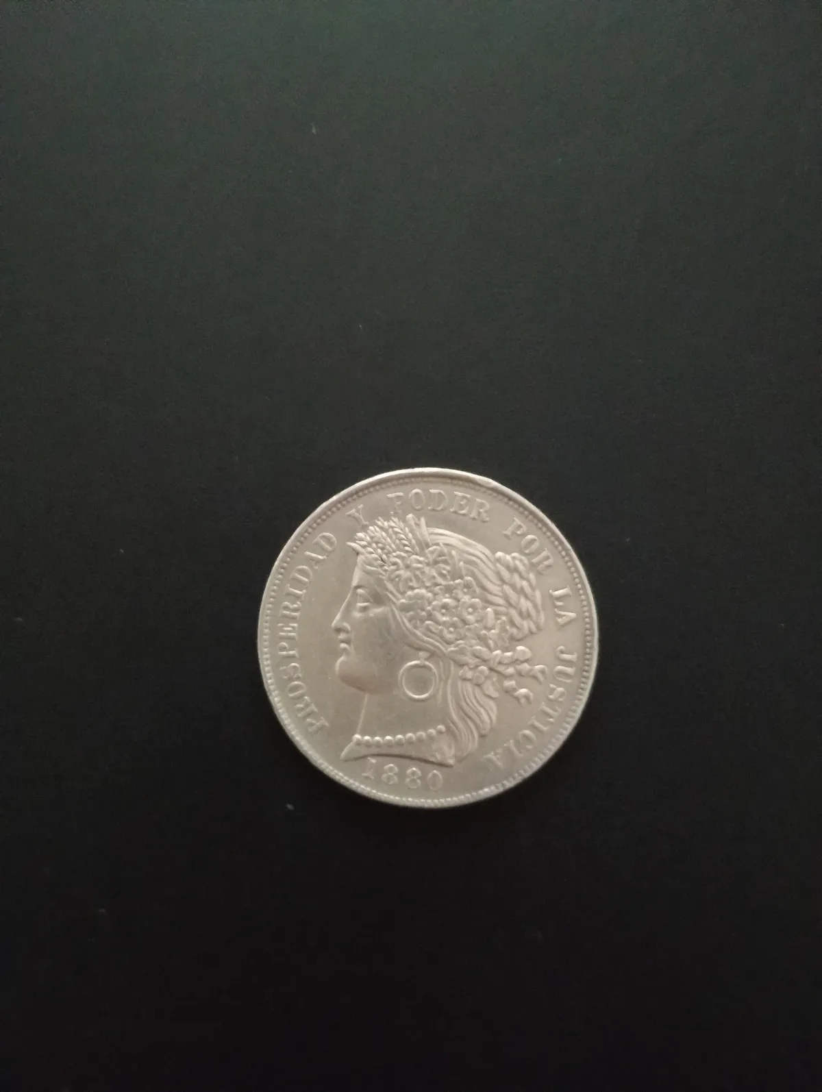 Moneda de plata 5 Pesetas Inca Perú 1880