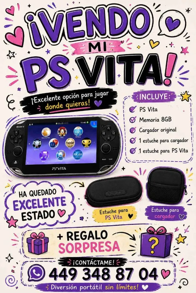 🎮 PS Vita En Excelente Estado + Memoria 8GB + Estuches + Regalo Sorpresa! 🔥