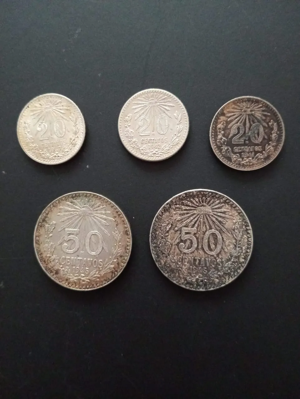 Lote de 5 monedas antiguas de México plata ley .720