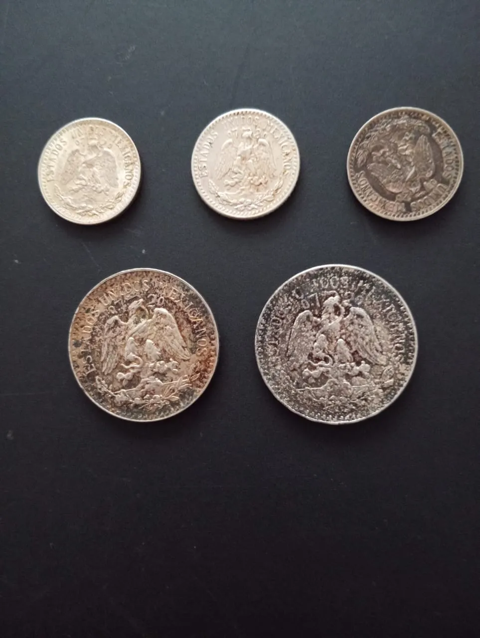 Lote de 5 monedas antiguas de México plata ley .720