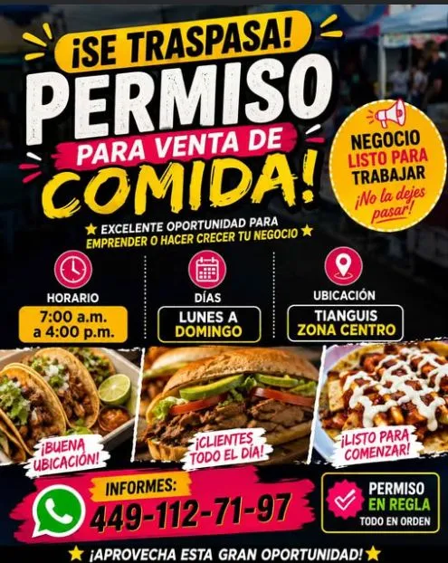 🎪 Traspaso de Permiso Comercial para Venta de Comida | Tianguis Zona Centro 🍽️✨