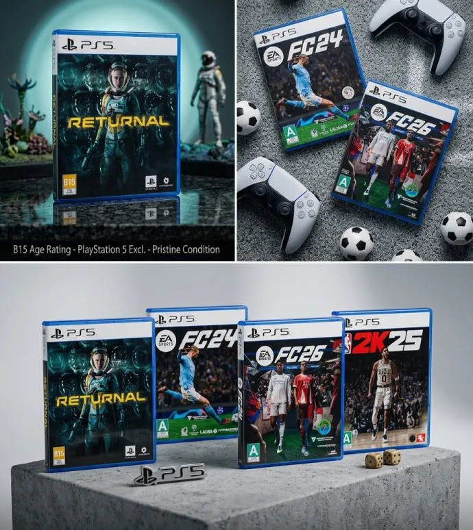 Paquete Juegos PS5 Originales – Returnal, FC 24, FC 26, NBA 2K25 (Semi Nuevos)